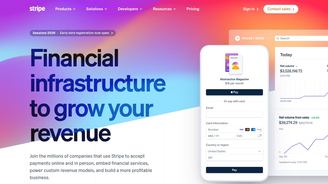 Screenshot of Stripe website