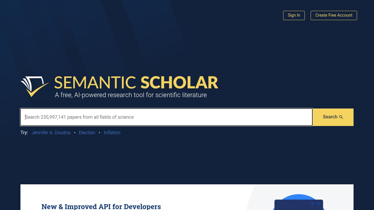 Screenshot of Semantic Scholar website