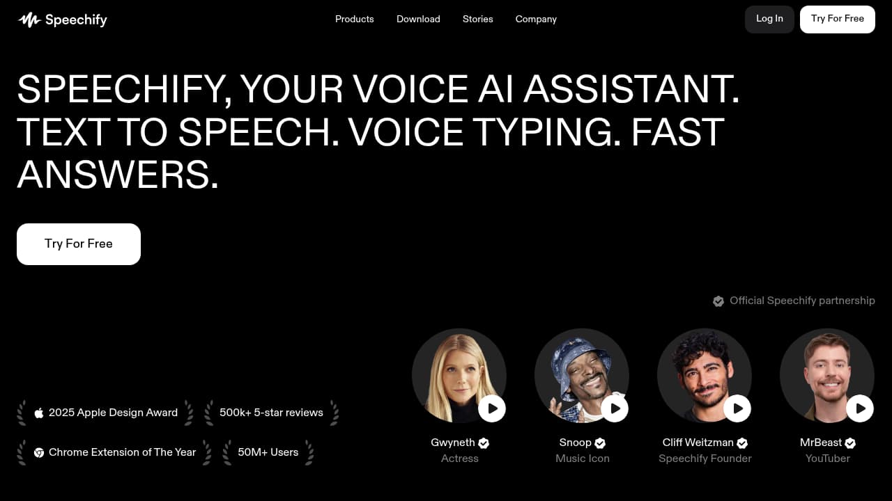 Screenshot of Speechify website